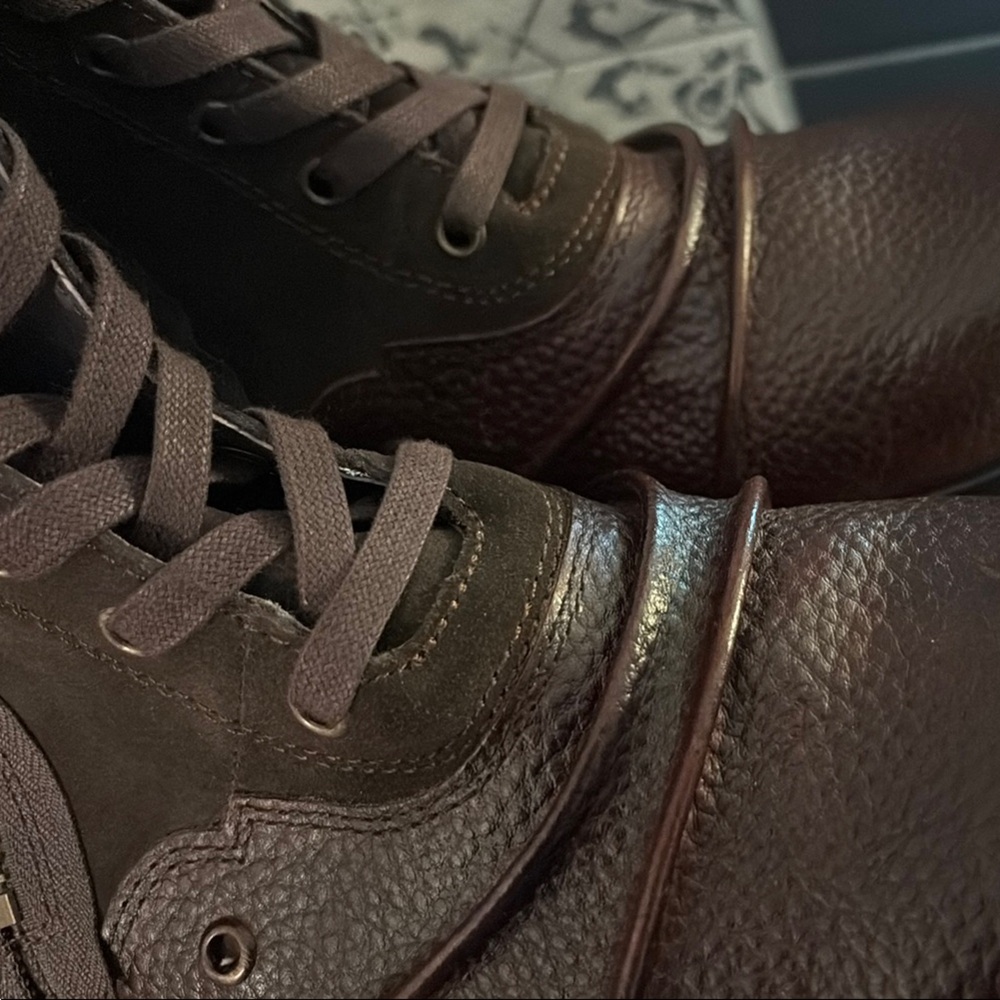 Brown Leather Lace-Up Men Motorcycle Chuka Boots - Picture 3 of 4